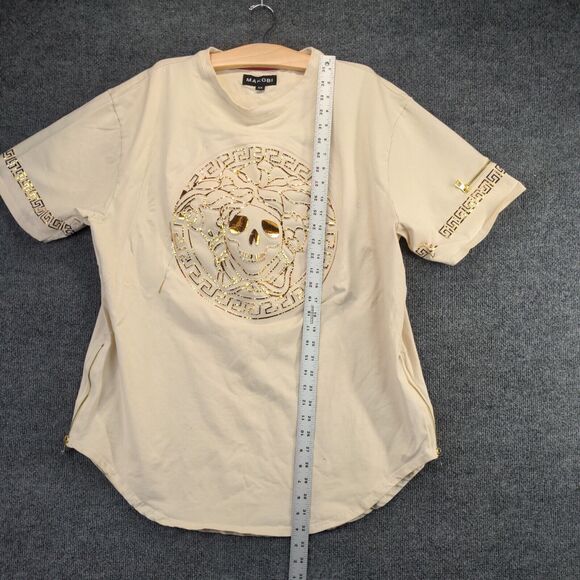 Makobi Womens Top Plus Size 3X Cream Shirt Shiny Skull Graphic Logo - Picture 10 of 12